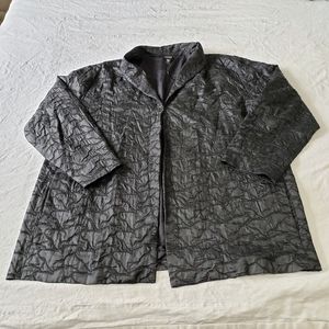 Eileen Fisher Black Textured Silk Jacket 1X